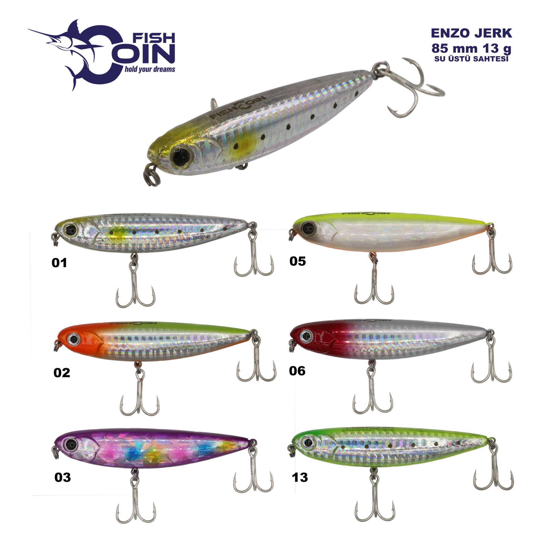 Fishcoin Enzo Jerk 85 mm 13 g Su Üstü Maket Balık