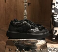 Siyah Yılan&Kürk Sneaker