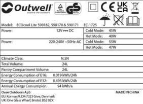 Outwell ECOcool Lite Blue 24 Litre 12V/230V Buz Dolabı