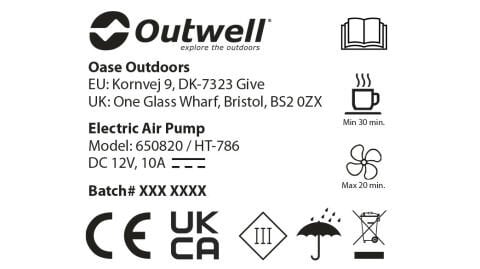 Outwell Squall Tent Pump 12V Şişirilebilir Çadır Pompası