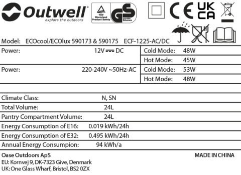 Outwell ECOcool Slate Grey 24 Litre 12V/230V Soğutucu