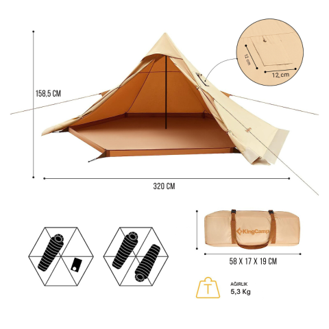 KingCamp Turıno Canvas Teepee 4 Mevsim Çadır