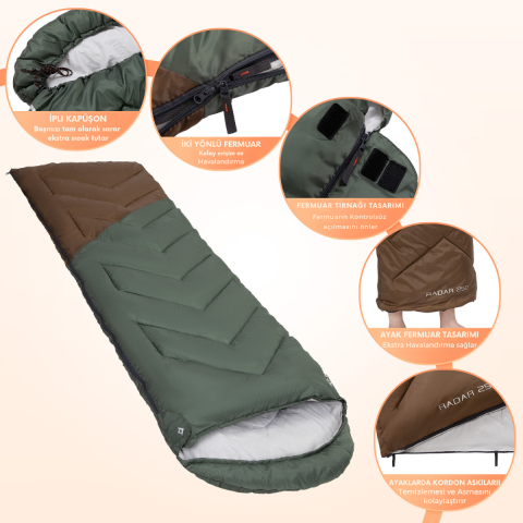 KingCamp Radar 250 Deluxe -3°C Uyku Tulumu Green & Brown
