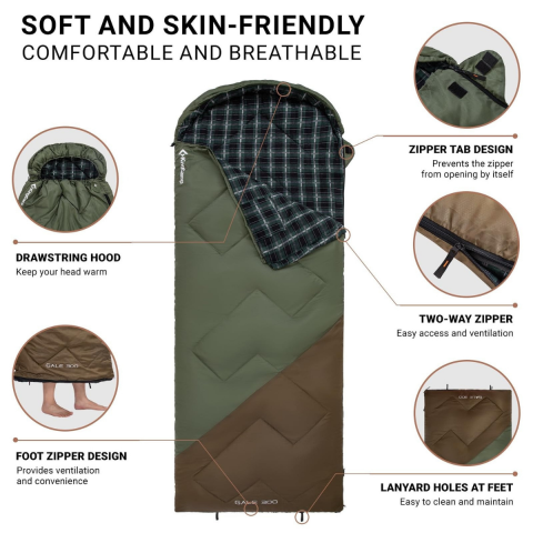 KingCamp Gale 300 Deluxe Uyku Tulumu Green & Brown