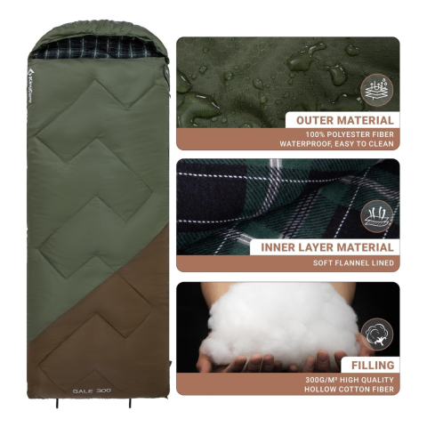 KingCamp Gale 300 Deluxe Uyku Tulumu Green & Brown