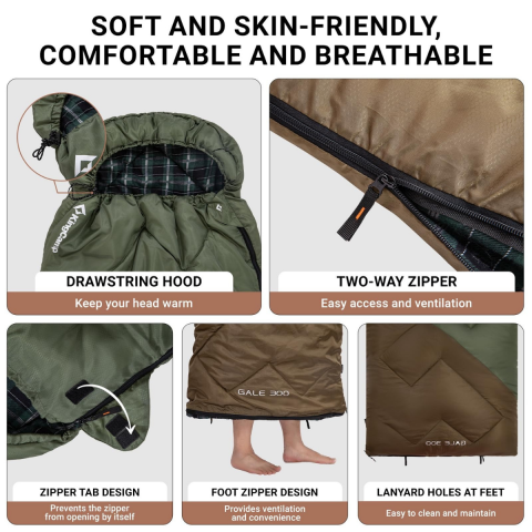 KingCamp Gale 300 Deluxe Uyku Tulumu Green & Brown