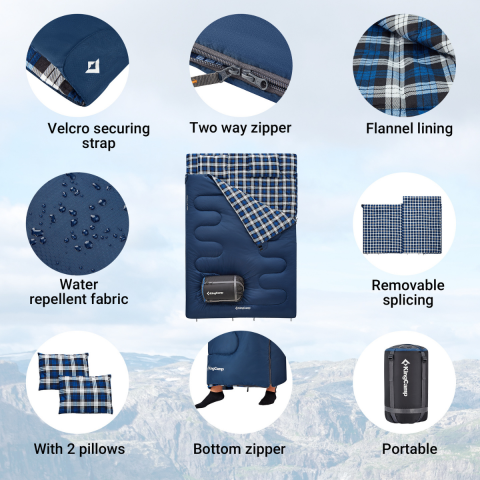 KingCamp Snowflake 300-D Ultra Çift Kişilik Uyku Tulumu Navy