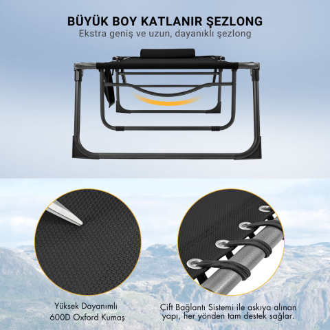 KingCamp Bavaria XL 4 Kademeli Katlanır Şezlong Black