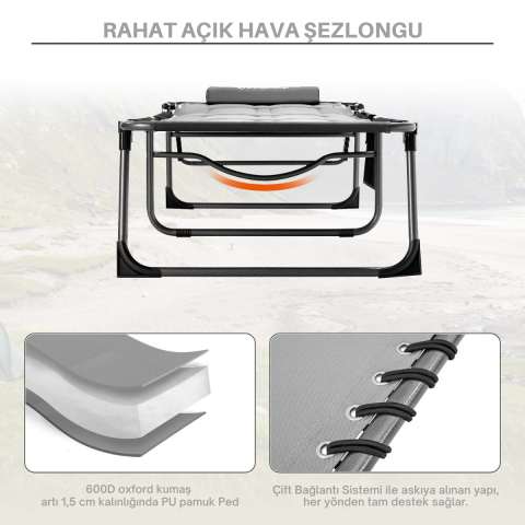 KingCamp Bavaria Cozy Premium 5 Kademeli Katlanır Şezlong Grey