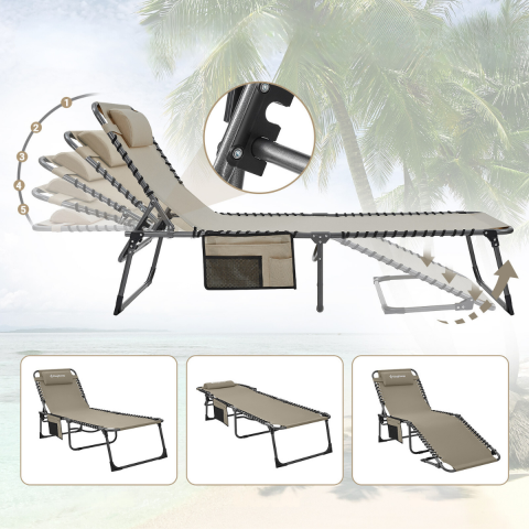 KingCamp Berlin Classic Comfort 2'li Set 5 Kademeli Katlanır Şezlong Beige