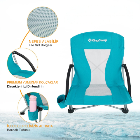 KingCamp Lilac Beach Chair Plaj ve Dinlenme Sandalyesi Cyan