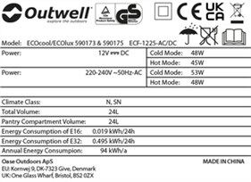 Outwell ECOlux 24 Litre White 12V/230V Buz Dolabı