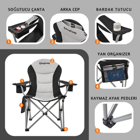 KingCamp Cedar Deluxe Ultra Bel Destekli Kamp Sandalyesi M.Grey