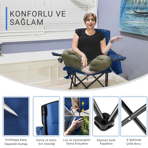 KingCamp Lotus XL Cool Ice Ultra Konforlu & Takviyeli Kamp Sandalyesi Blue