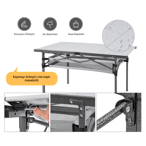 KingCamp Granite Plus XXL Alüminyum Katlanır Kamp Masası Silver
