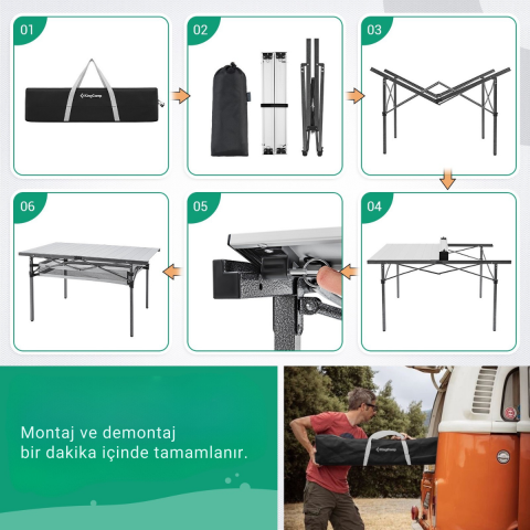 KingCamp Granite Plus XXL Alüminyum Katlanır Kamp Masası Silver