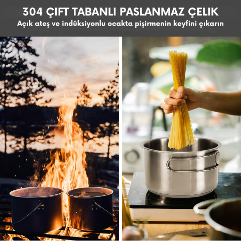 KingCamp Cookware Set I Paslanmaz Çelik Kamp Tencere Seti