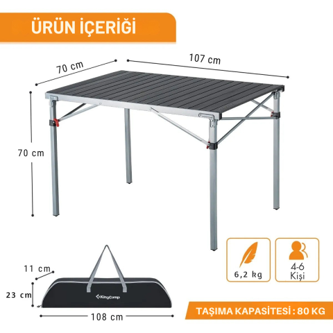KingCamp Granite Alüminyum Katlanır Kamp Masası Silver Blk