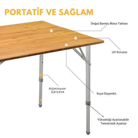 KingCamp Bamboo L 100x70 Bambu Kamp Masası