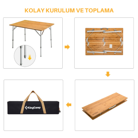 KingCamp Bamboo L 100x70 Bambu Kamp Masası