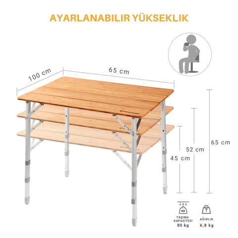 KingCamp Bamboo M 100x65 Bambu Kamp Masası
