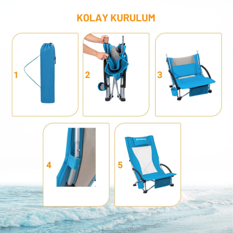 KingCamp Lilac High Comfort Plaj ve Dinlenme Sandalyesi Blue