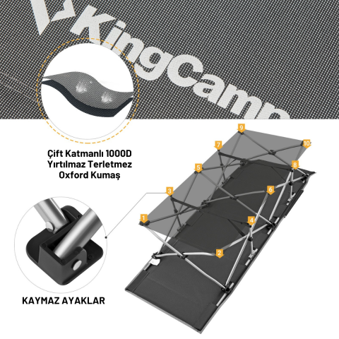 KingCamp Willow Ultra Katlanır Kampet Portatif Kamp Yatağı Grey
