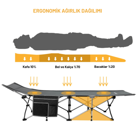 KingCamp Willow Ultra Katlanır Kampet Portatif Kamp Yatağı Grey