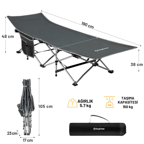 KingCamp Willow Ultra Katlanır Kampet Portatif Kamp Yatağı Grey