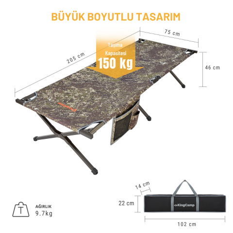 KingCamp Pine XL Katlanır Kampet Portatif Kamp Yatağı