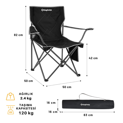 KingCamp Lotus Comfort Konforlu & Takviyeli Kamp Sandalyesi Black