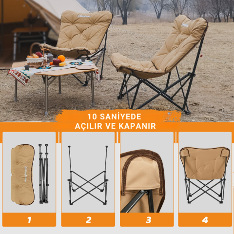 KingCamp Lemon Lux Ultra Konforlu Kamp Sandalyesi Khaki