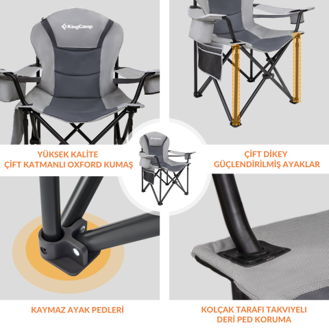 KingCamp Cedar Deluxe Ultra Bel Destekli Kamp Sandalyesi Grey