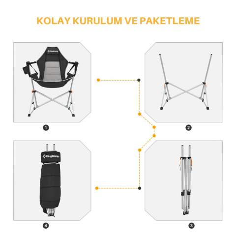 KingCamp Orchid Salıncaklı Katlanır Kamp Sandalyesi Black/Grey