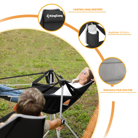 KingCamp Orchid Lux Ayak Dayamalı & Salıncaklı Hamak Kamp Sandalyesi Bl/Grey