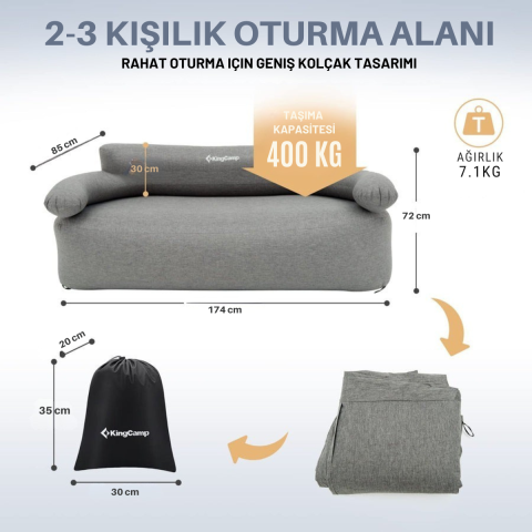 KingCamp Smashing Çift Kişilik Premium Şişme Kanepe