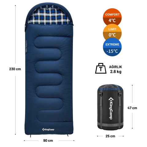 KingCamp Cloud 400 Ultra -15°C Geniş Uyku Tulumu Navy Sol F.