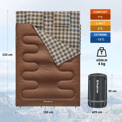 KingCamp Snowflake 300-D Ultra Çift Kişilik Uyku Tulumu Coffee