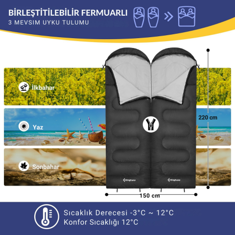 KingCamp Oasis 250 Ultralight Uyku Tulumu Black Sol F.