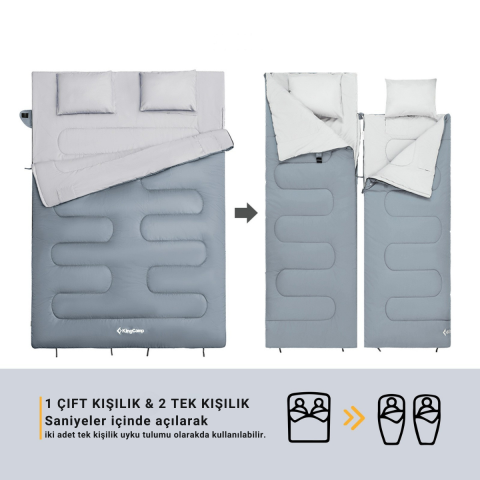 KingCamp Oxygen 250-D Çift Kişilik Yastıklı Uyku Tulumu M.Grey
