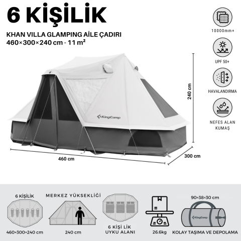 KingCamp Khan Villa Premium 6 Kişilik Glamping Aile Çadırı