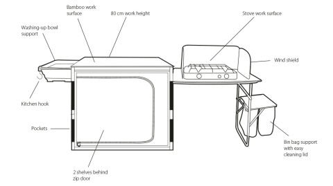 Outwell Padres Kitchen Table w.Side Unit Portatif Kamp Mutfağı
