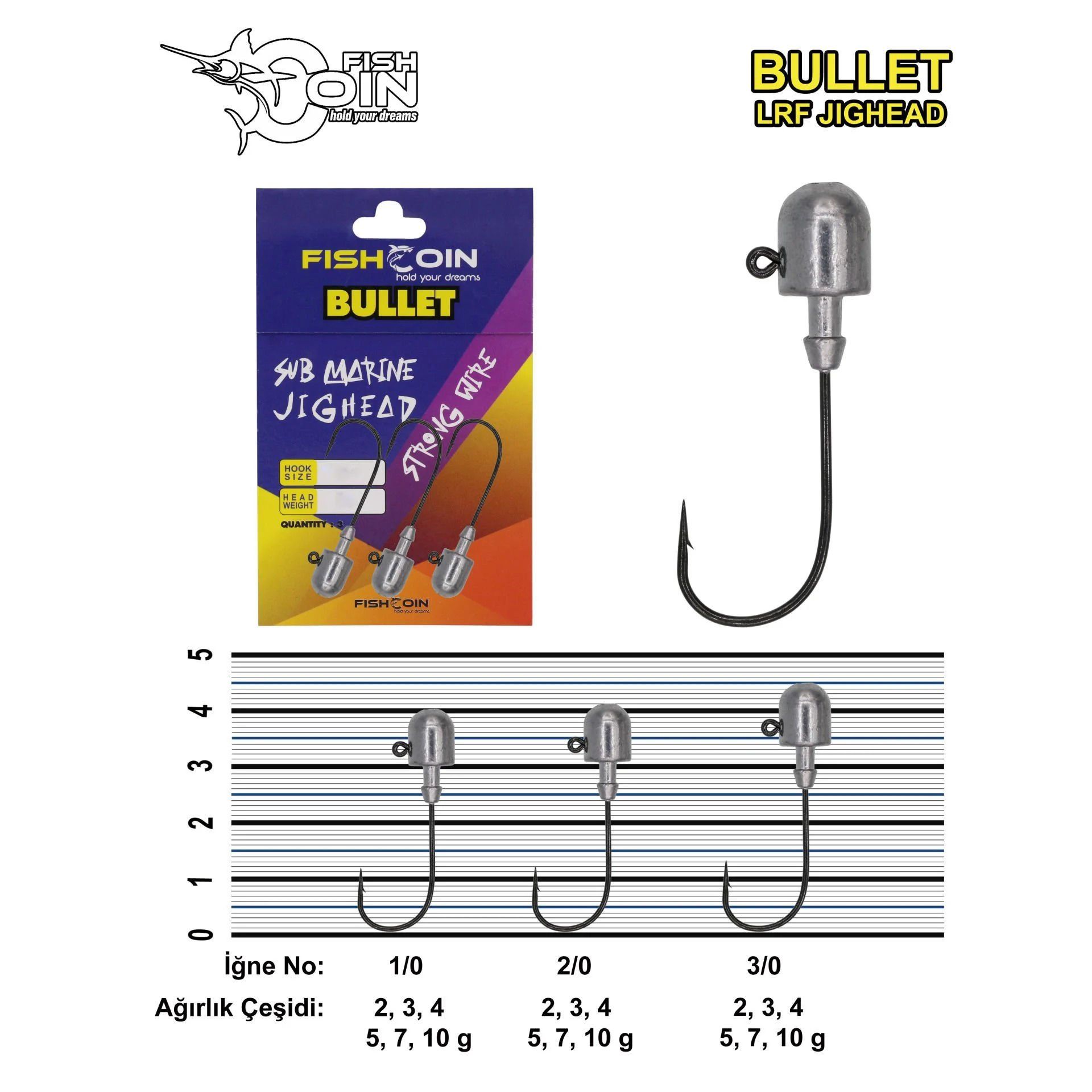 Fishcoin Bullet Jighead 1/0-3 gr