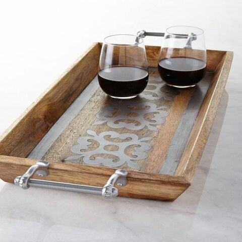 Wood Tray With Metal