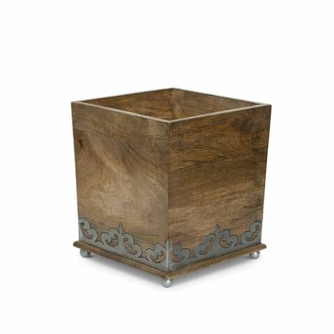 Wood and Metal Wastebasket