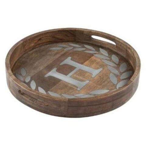 Wood/Metal 20'' Round Tray ''H''