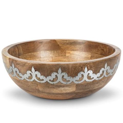 Wood/Metal Wide Serving Bowl