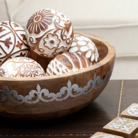 Wood/Metal Wide Serving Bowl