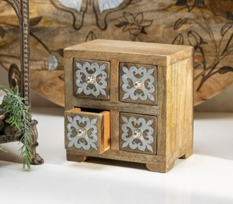 Wood Inlay 4-drawer box