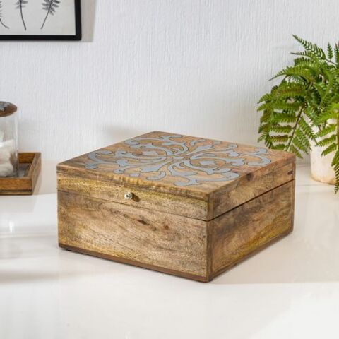 Wood Inlay Hinged Lidded Box